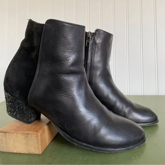 Maje Italy Suede &amp; Leather Ankle Boots w Sparkly Heels