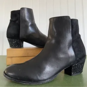 Maje Italy Suede &amp; Leather Ankle Boots w Sparkly Heels