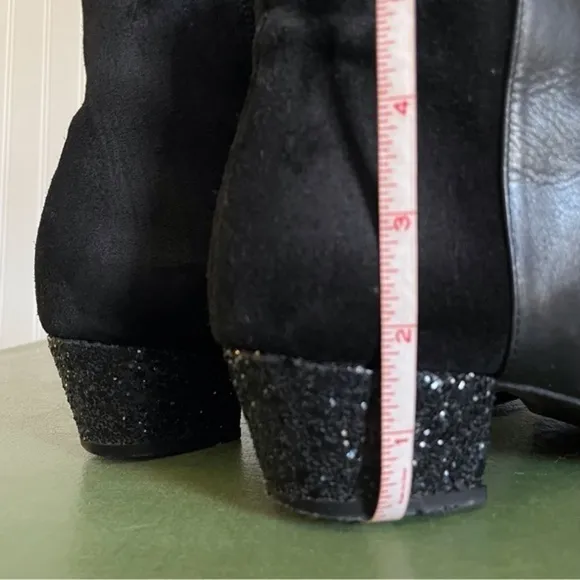 Maje Italy Suede &amp; Leather Ankle Boots w Sparkly Heels
