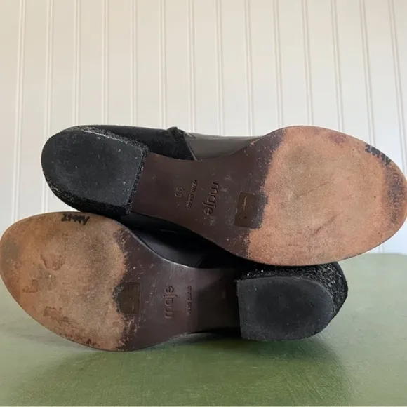 Maje Italy Suede &amp; Leather Ankle Boots w Sparkly Heels