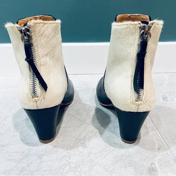 MARAIS ankle boots black leather pony hair fur colorblock booties heels heeled