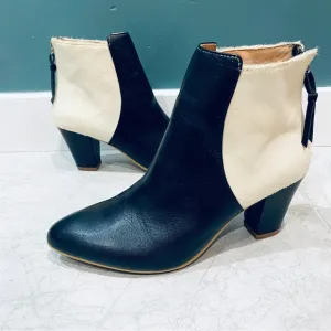 MARAIS ankle boots black leather pony hair fur colorblock booties heels heeled