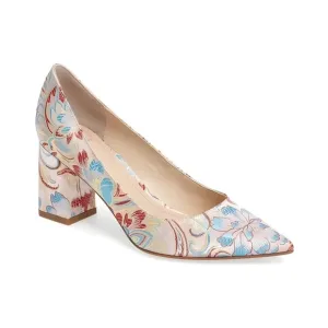 Marc Fisher Leather Red Blue White Floral Brocade Tapestry Chunky Block Heels 9