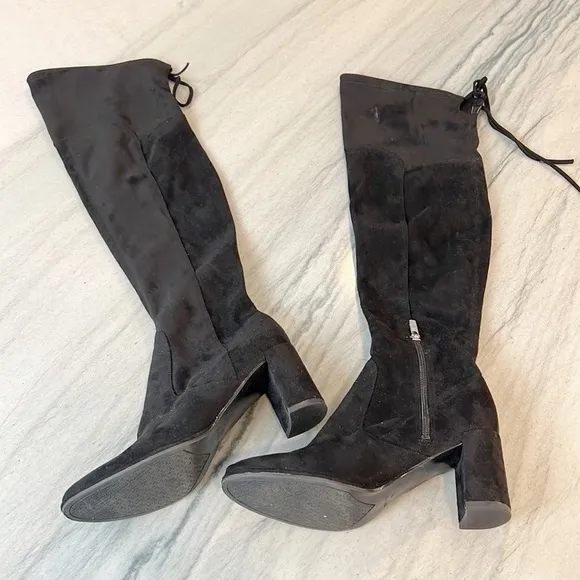 Marc FISHER Locket Over the Knee Boot Black Vegan Suede 7M