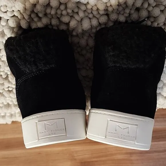 MARC FISHER SUMMA SHERPA BLACK SUEDE ANKLE BOOTIES 6.5 NWOB