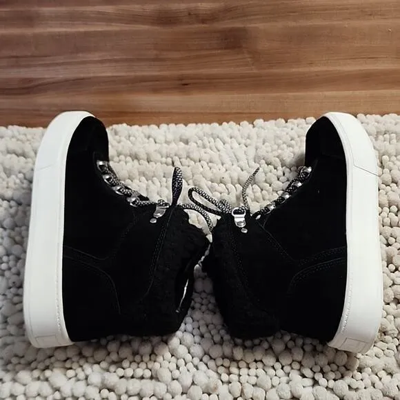 MARC FISHER SUMMA SHERPA BLACK SUEDE ANKLE BOOTIES 6.5 NWOB
