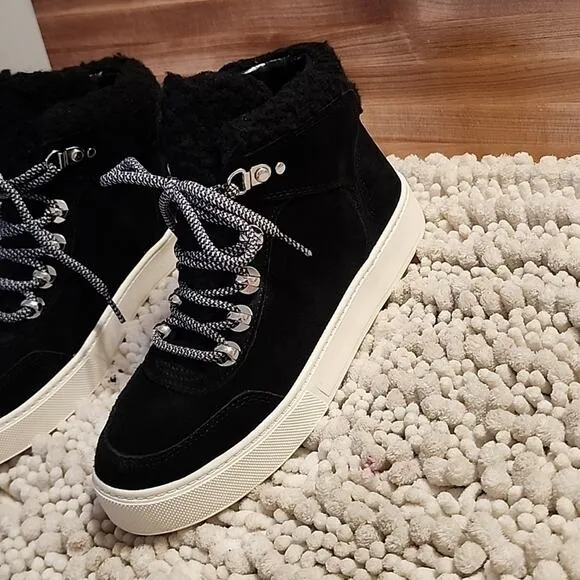 MARC FISHER SUMMA SHERPA BLACK SUEDE ANKLE BOOTIES 6.5 NWOB