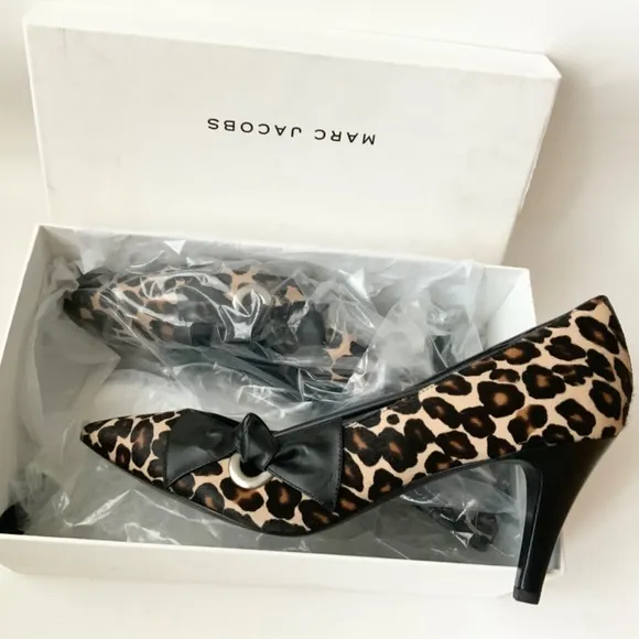 Marc Jacobs Daryl Women's Leather Pointy Toe Pump Leopard Stiletto Heel Shoes 41