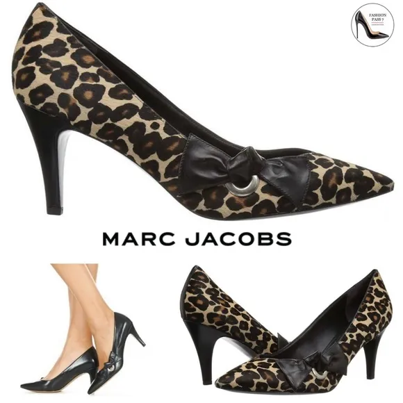 Marc Jacobs Daryl Women's Leather Pointy Toe Pump Leopard Stiletto Heel Shoes 41