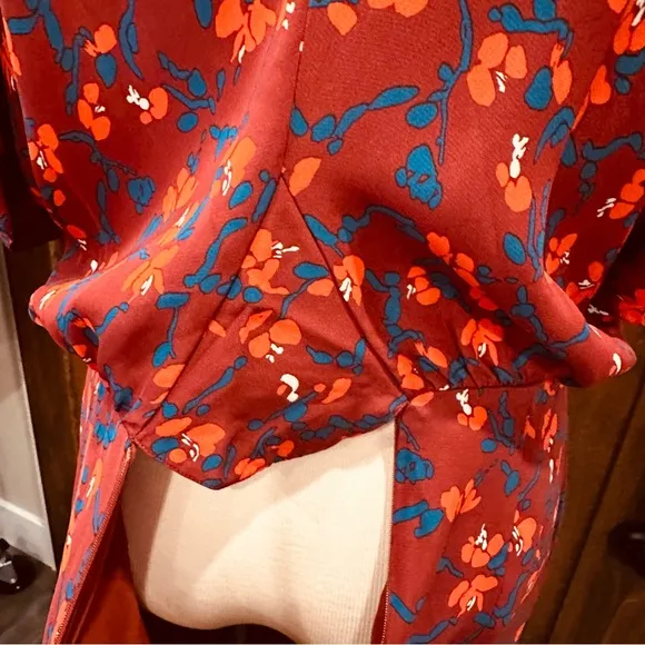 MARIMECKKO RUST RED SUMMER FALL DAY MIDI DRESS FLORAL PRINT FLOWER SUMMER XS