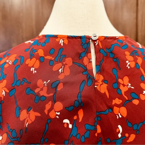 MARIMECKKO RUST RED SUMMER FALL DAY MIDI DRESS FLORAL PRINT FLOWER SUMMER XS