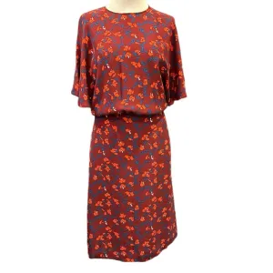 MARIMECKKO RUST RED SUMMER FALL DAY MIDI DRESS FLORAL PRINT FLOWER SUMMER XS