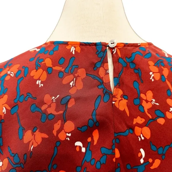 MARIMECKKO RUST RED SUMMER FALL DAY MIDI DRESS FLORAL PRINT FLOWER SUMMER XS