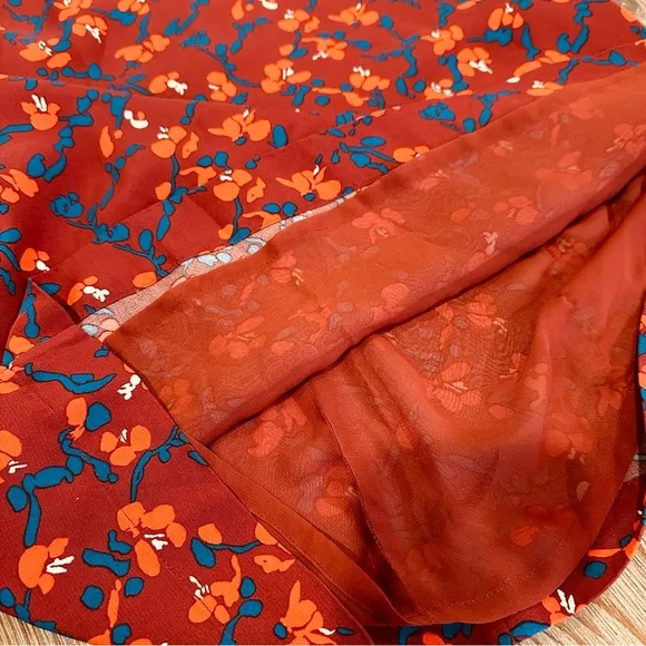 MARIMECKKO RUST RED SUMMER FALL DAY MIDI DRESS FLORAL PRINT FLOWER SUMMER XS