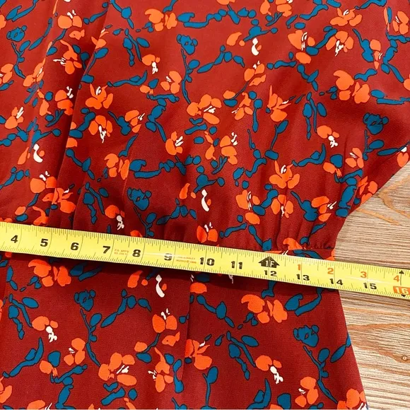 MARIMECKKO RUST RED SUMMER FALL DAY MIDI DRESS FLORAL PRINT FLOWER SUMMER XS