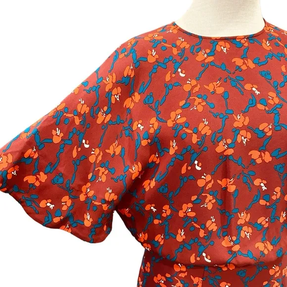 MARIMECKKO RUST RED SUMMER FALL DAY MIDI DRESS FLORAL PRINT FLOWER SUMMER XS