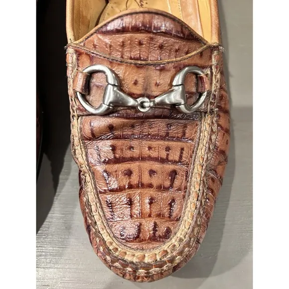 Martin Dingman Saxon Alligator Grain Leather Horsebit Loafers Men's US 9