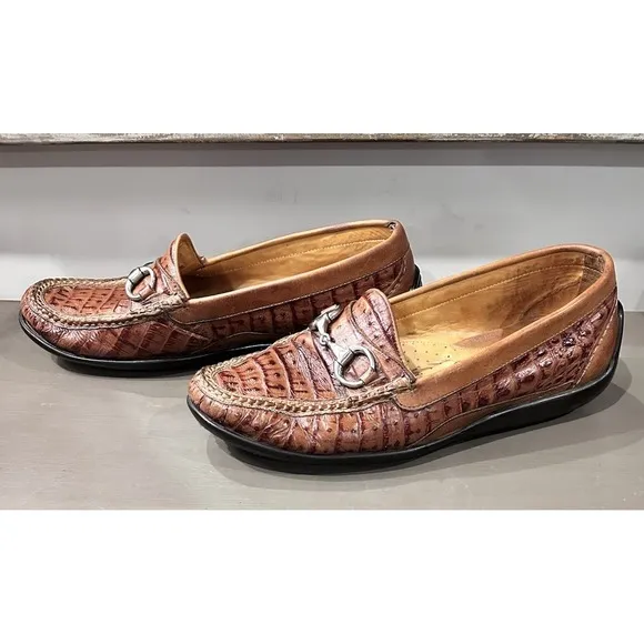 Martin Dingman Saxon Alligator Grain Leather Horsebit Loafers Men's US 9