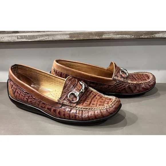 Martin Dingman Saxon Alligator Grain Leather Horsebit Loafers Men's US 9