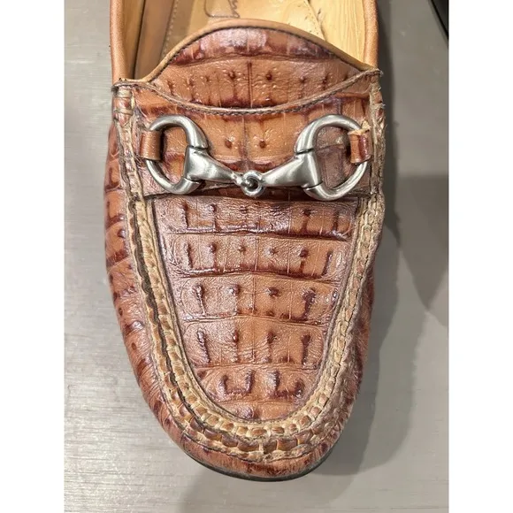 Martin Dingman Saxon Alligator Grain Leather Horsebit Loafers Men's US 9