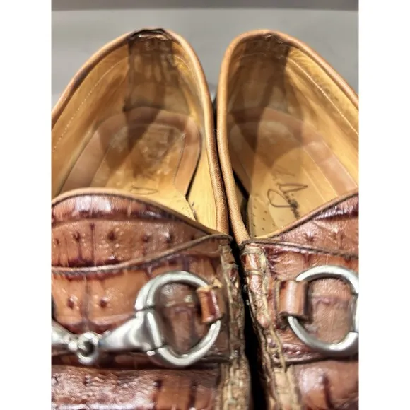 Martin Dingman Saxon Alligator Grain Leather Horsebit Loafers Men's US 9