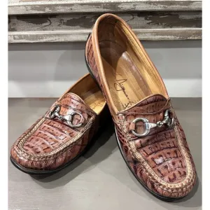 Martin Dingman Saxon Alligator Grain Leather Horsebit Loafers Men's US 9