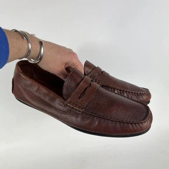 Massimo Dutti Casual Shoes Men's 11 Dark Brown Leather Slip-On Square Toe