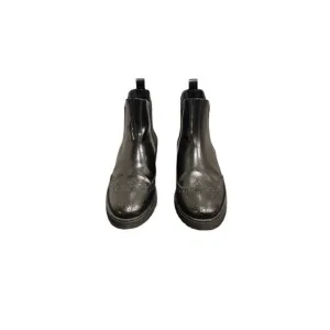 Massimo Dutti Leather Ankle Boots Women's Sz 8/39 Black Brogue Wingtip Oxfords