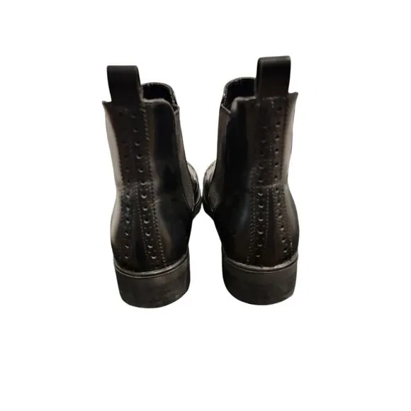 Massimo Dutti Leather Ankle Boots Women's Sz 8/39 Black Brogue Wingtip Oxfords