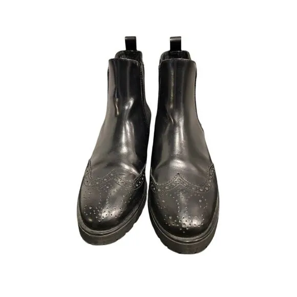 Massimo Dutti Leather Ankle Boots Women's Sz 8/39 Black Brogue Wingtip Oxfords