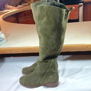 Matissa Olive Green 100% Leather Suede Knee-High Boots 6M New