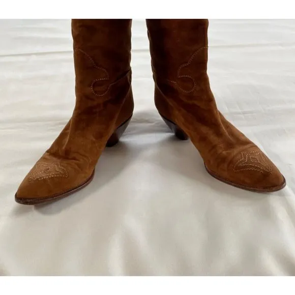 MAUD FRIZON CLUB Brown Leather Suede Knee High Boots Vintage 80s Made Italy 36.5
