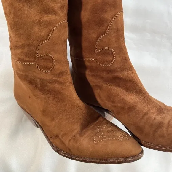MAUD FRIZON CLUB Brown Leather Suede Knee High Boots Vintage 80s Made Italy 36.5