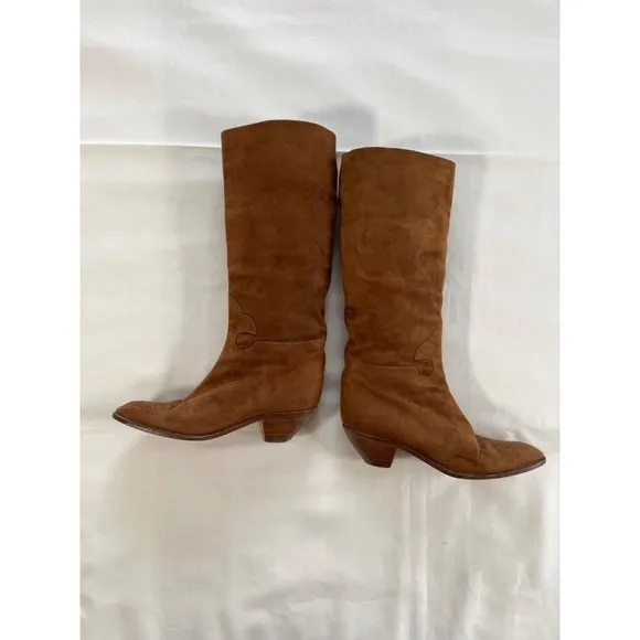 MAUD FRIZON CLUB Brown Leather Suede Knee High Boots Vintage 80s Made Italy 36.5