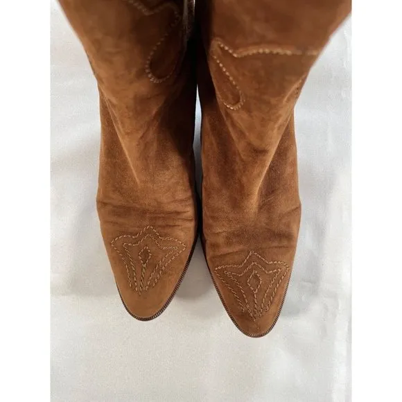MAUD FRIZON CLUB Brown Leather Suede Knee High Boots Vintage 80s Made Italy 36.5