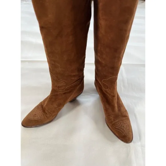MAUD FRIZON CLUB Brown Leather Suede Knee High Boots Vintage 80s Made Italy 36.5