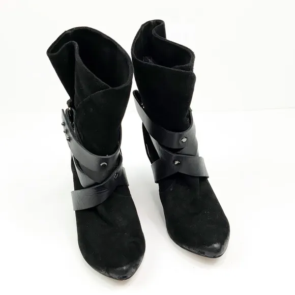 Mea Shadow Cassandra Black Suede Harness Boots 7.5