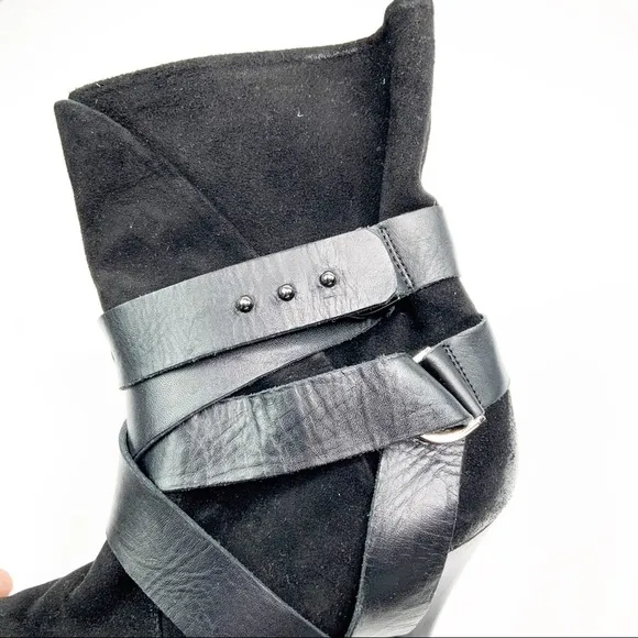 Mea Shadow Cassandra Black Suede Harness Boots 7.5