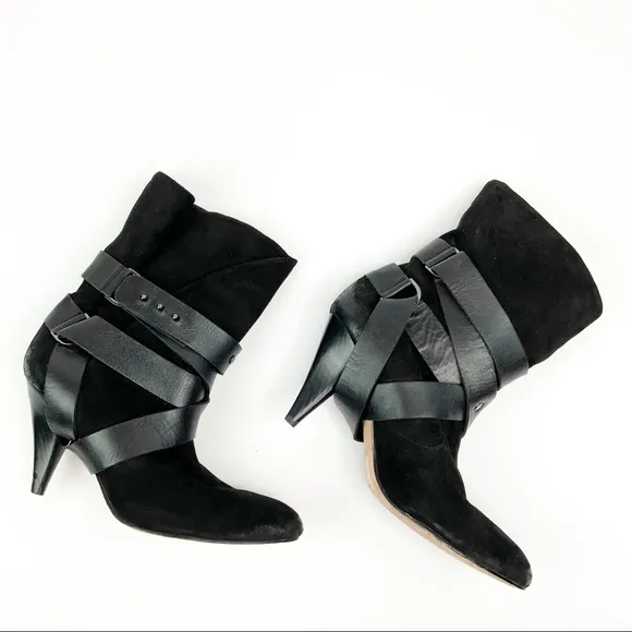 Mea Shadow Cassandra Black Suede Harness Boots 7.5
