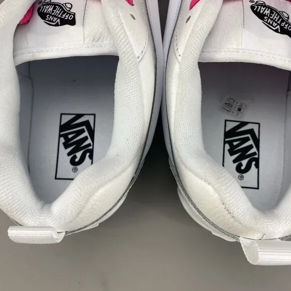 Mens 9 Womens 10.5 Vans Knu Skool White Pink Casual Sneaker Low Top Lace Up Shoe