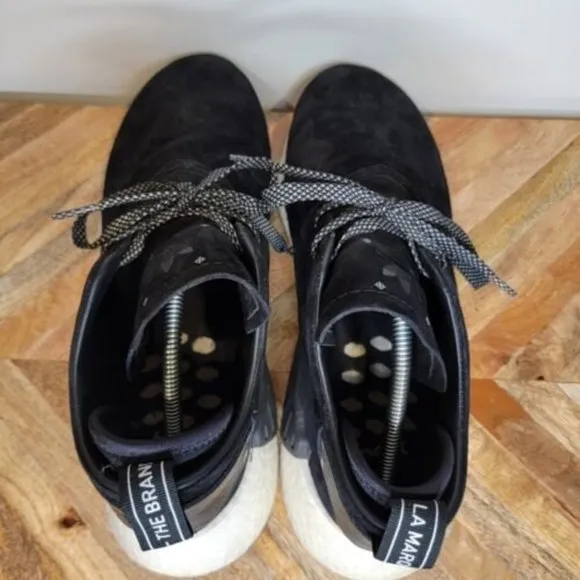 Mens ADIDAS Originals NMD C2 Suede Black White Foam Lace Sneakers BY3011 Size 12