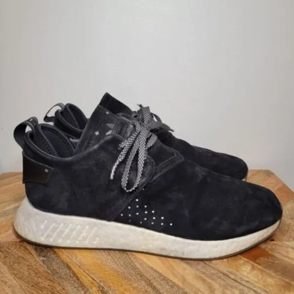 Mens ADIDAS Originals NMD C2 Suede Black White Foam Lace Sneakers BY3011 Size 12