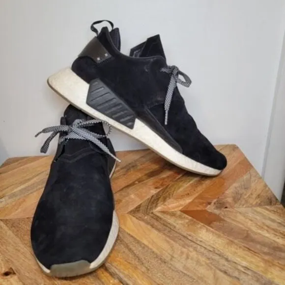 Mens ADIDAS Originals NMD C2 Suede Black White Foam Lace Sneakers BY3011 Size 12
