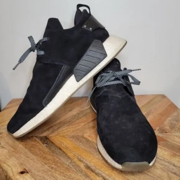 Mens ADIDAS Originals NMD C2 Suede Black White Foam Lace Sneakers BY3011 Size 12