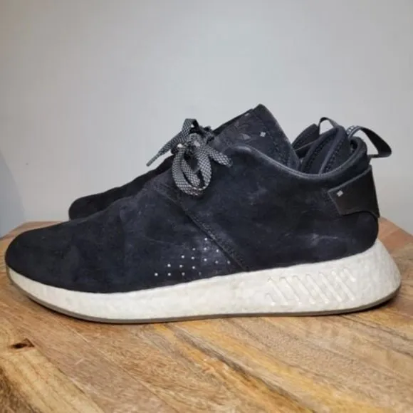 Mens ADIDAS Originals NMD C2 Suede Black White Foam Lace Sneakers BY3011 Size 12