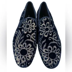 Men’s Aldo velvet blue and silver shoes loafers fashion size 8 formal comfort
