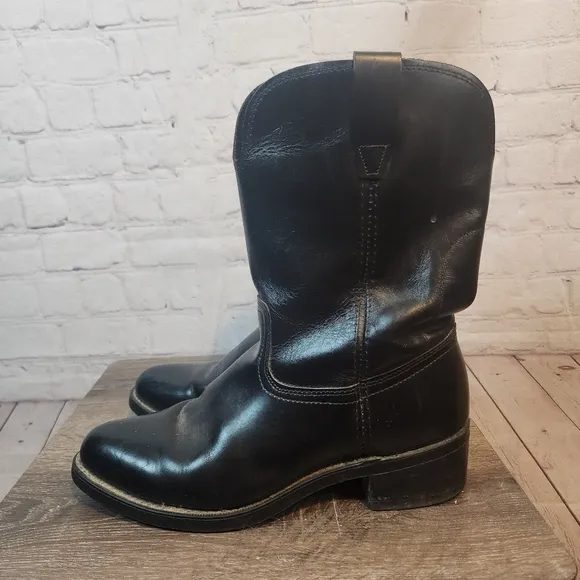Men's Biltrite Black Leather Cowboy Boots, Size 10.5 D