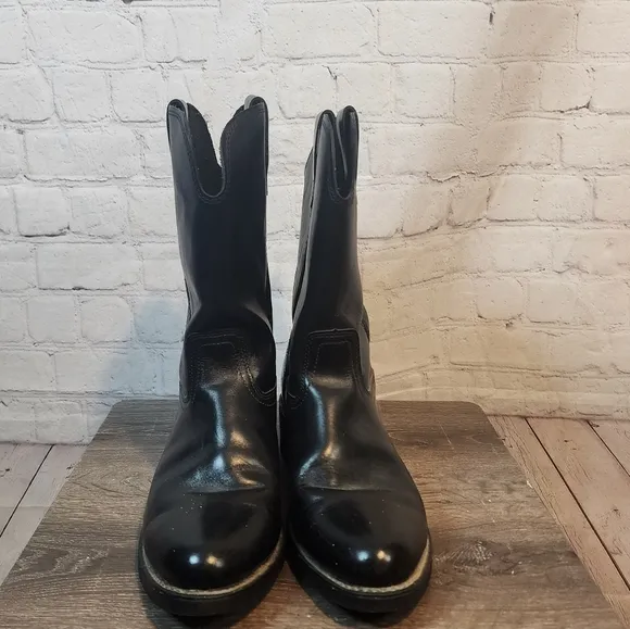 Men's Biltrite Black Leather Cowboy Boots, Size 10.5 D