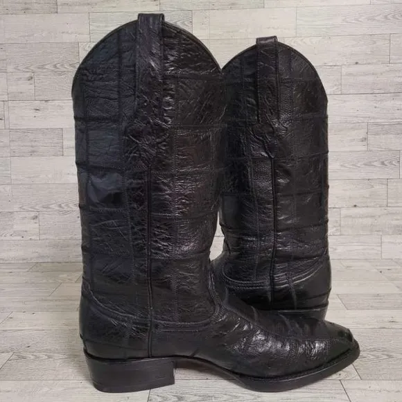 Men's Corral Western Black Full Ostrich Leather Patchwork Cowboy Boots Size 10.5