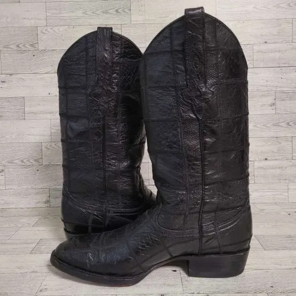 Men's Corral Western Black Full Ostrich Leather Patchwork Cowboy Boots Size 10.5